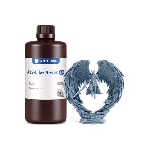 Anycubic ABS-like resin bottle with a gray resin sculpture on a white background