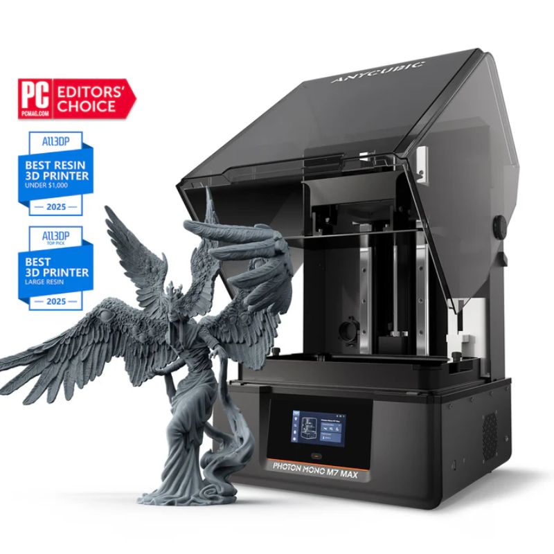 Anycubic 3D printer with a dragon model and awards on a white background