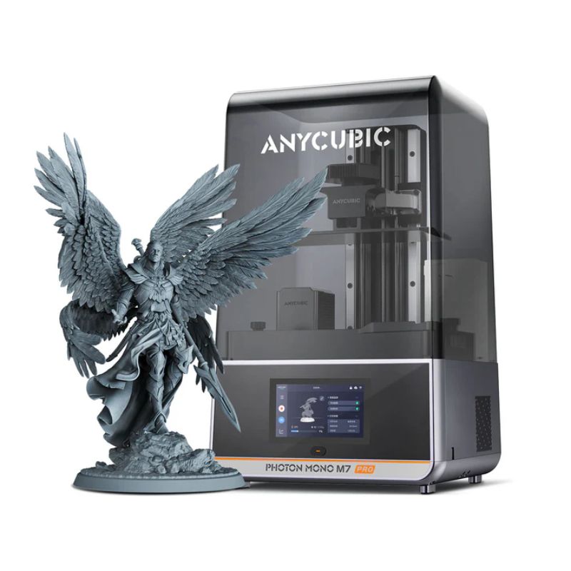 Anycubic 3D printer with a detailed dragon sculpture on a white background