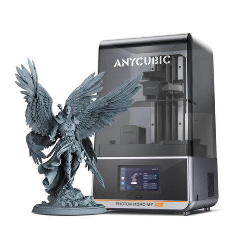 Anycubic 3D printer with a detailed dragon sculpture on a white background