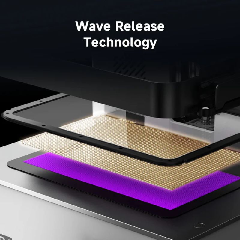Glowing LED light panel with 'Wave Release Technology' text on a dark background