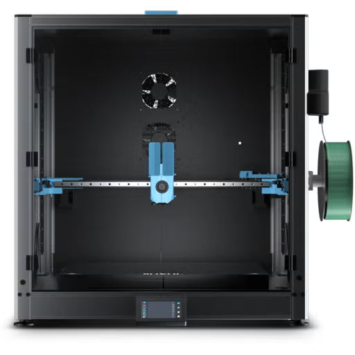 3D printer enclosure with a spool of filament on a white background