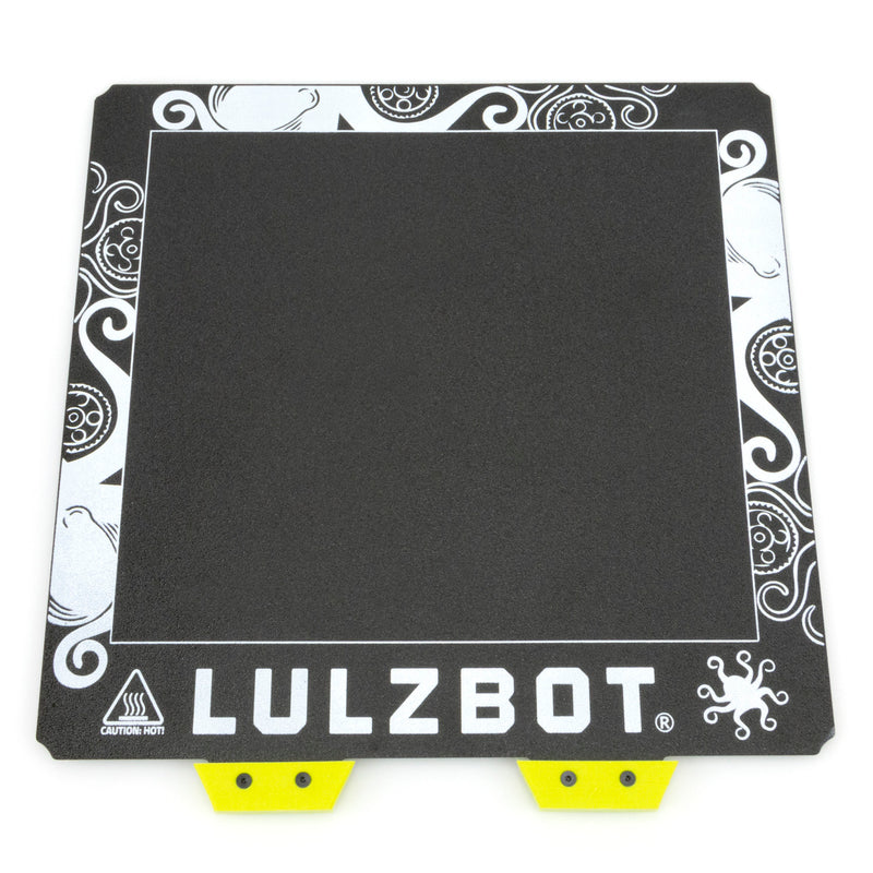 LulzBot 3D printing bed with decorative border on a white background