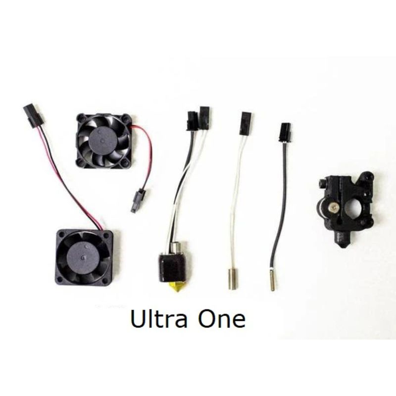 Electronic components with 'Ultra One' branding on a white background